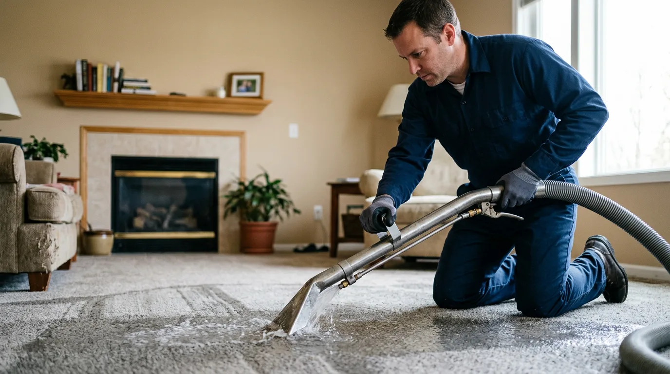 Water damage restoration technician working near Folsom, PA